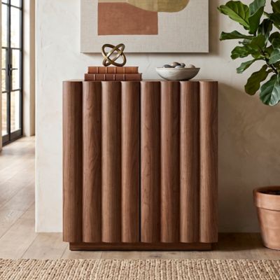 Hudson&Canal Olie 28 in. Wide Rectangular Fluted Accent Cabinet, Satin Walnut
