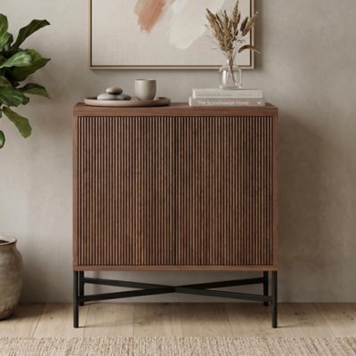 Hudson&Canal Brighton 28 in. Wide Rectangular Fluted Accent Cabinet in Satin Walnut