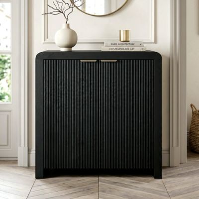 Hudson&Canal Preston 32 in. Wide Rectangular Fluted Accent Cabinet, Black Grain