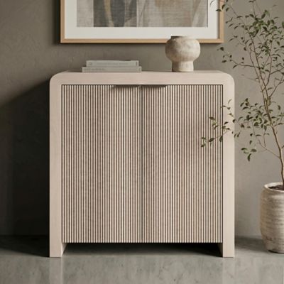 Hudson&Canal Preston 32 in. Wide Rectangular Fluted Accent Cabinet, Alder White