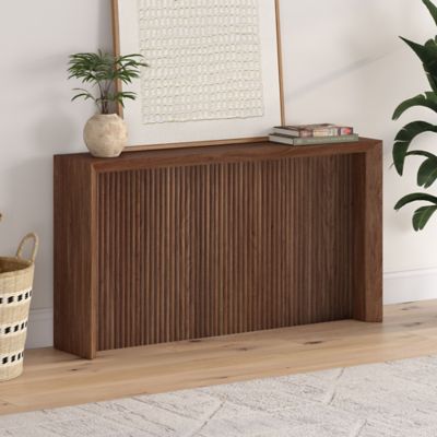 Hudson&Canal Piedmont 56 in. Wide Rectangular Fluted Console Table, Satin Walnut