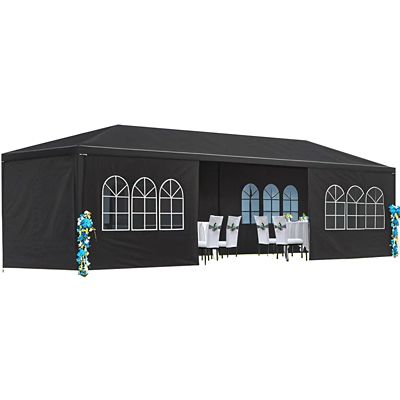 Modern Muse 10 x 30ft. Wedding Party Canopy Tent Outdoor Gazebo with 8 Removable Sidewalls Black Color
