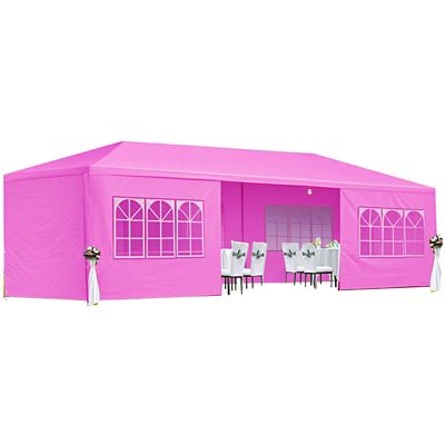 Modern Muse 10 x 30ft. Wedding Party Canopy Tent Outdoor Gazebo with 8 Removable Sidewalls Pink Color