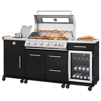 Royal Gourmet Outdoor Kitchen Gas Grill with Side Burner and Refrigerator, 96,000 BTU, 1,031 sq. in. Cooking Area