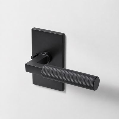 McBowery Mila Matte Black Modern Linear Bed/Bath Interior Door Handle, with Rectangular Rosette and Concealed Screws (Privacy)