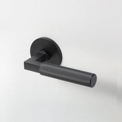 McBowery Mila Matte Black Modern Linear Hall/Closet Interior Door Handle, with Round Rosette and Concealed Screws (Passage)