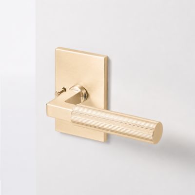 McBowery Mila Champagne Gold Modern Linear Bed/Bath Interior Door Handle, with Rectangular Rosette and Concealed Screws