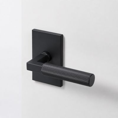 McBowery Mila Matte Black Modern Linear Hall/Closet Interior Door Handle, with Rectangular Rosette and Concealed Screws