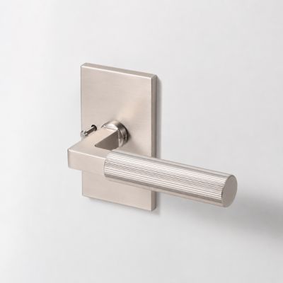 McBowery Mila Satin Nickel Modern Linear Bed/Bath Interior Door Handle, with Rectangular Rosette and Concealed Screws (Privacy)