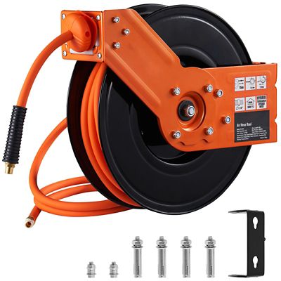Trustmade 3/8 in. x 50 ft. Retractable Air Hose Reel Hybrid 300PSI Auto Rewind, Double Arm Steel Wall/Ceiling Mount