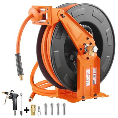 Trustmade Retractable 3/8 in. x 65 ft. Hybrid Reel, Dbl Arms, 300PSI, 5 ft. Lead, Ceil/Wall Mt, HD Stl, Garage