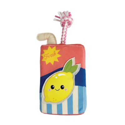 Best Furry Friends Lemon Juice Box Plush Dog Toy with Rope