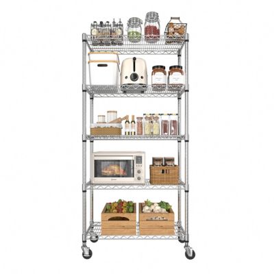Veikous 5-Tier Chrome Steel Wire Shelving Unit, Storage Shelves with casters in Silver, 35 W x 18 D x 71 H in.