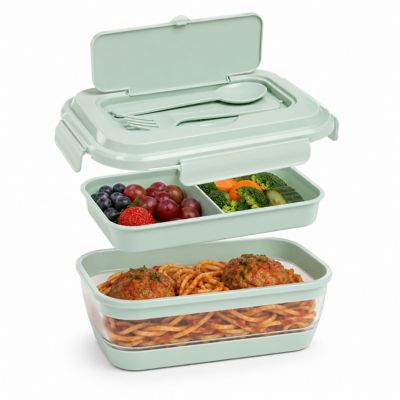 CHEFSPOT Collapsible Silicone Bento Lunch Box with Utensils and Leakproof Snap Lock Lid, Sage Green