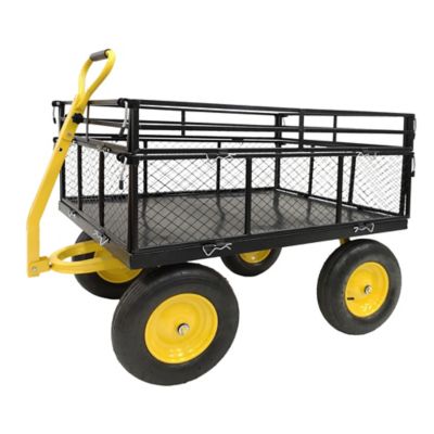 Trustmade Steel Garden Cart, 1400 lb., Removable Mesh Sides to Flatbed, 2 in 1 Handle, 16 in. Tires for Garden Farm Yard