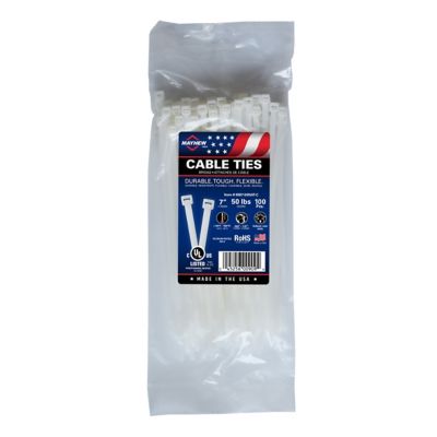 Mayhew 7 in. 50 lb. Natural Cable Ties, 100/bag, USA Made