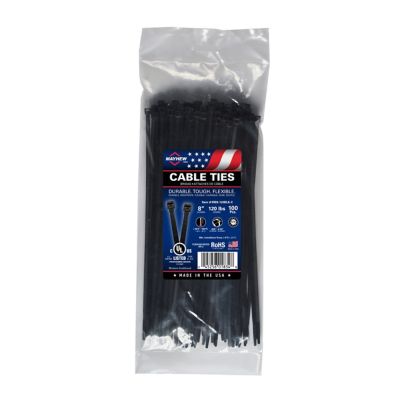 Mayhew 8 in., 120 lb. Black UV Cable Ties, 100/Bag, USA Made