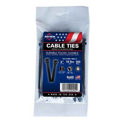 Mayhew 4 in. 18 lb. Black UV Cable Ties, 100/Bag, USA Made