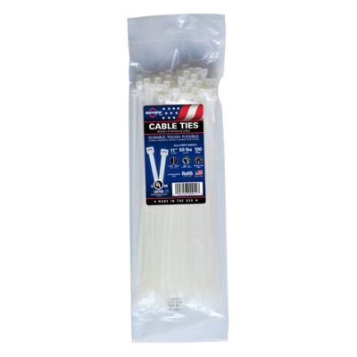 Mayhew 11 in. 50 lb. Natural Cable Ties, 100/bag, USA Made