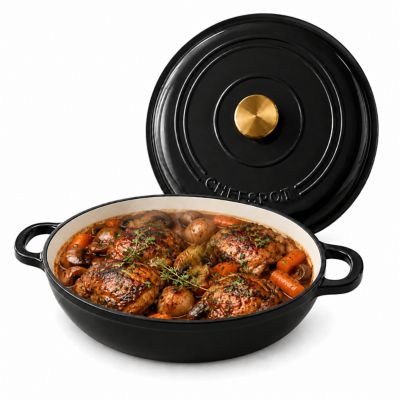 CHEFSPOT 3.5 qt. Enameled Cast Iron Braiser Pan with Self-Basting Lid, Black