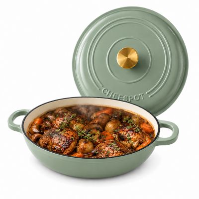 CHEFSPOT 3.5 qt. Enameled Cast Iron Braiser Pan with Self-Basting Lid, Sage Green