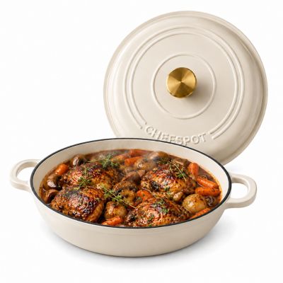CHEFSPOT 3.5 qt. Enameled Cast Iron Braiser Pan with Self-Basting Lid, Cream