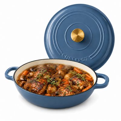 CHEFSPOT 3.5 qt. Enameled Cast Iron Braiser Pan with Self-Basting Lid, Slate Blue