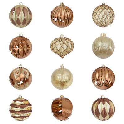 Nearly Natural 12 pc. Gold and Bronze Ball Shatterproof Christmas Ornaments