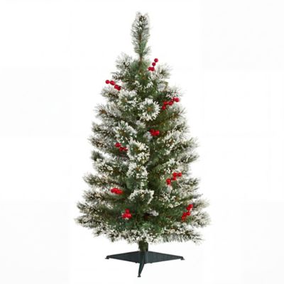 Nearly Natural 3 ft. Artificial Frosted Swiss Pine Christmas Tree with Berries