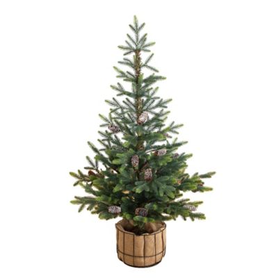 Nearly Natural 4 ft. Artificial Balsam Fir Christmas Tree with Pine Cones in Jute Wire Planter