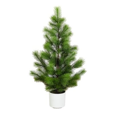 Nearly Natural 4 ft. Artificial Real Touch Masson Pine Christmas Tree in White Decorative Planter