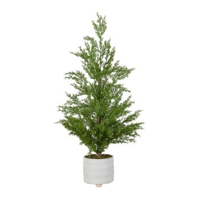 Nearly Natural 2 ft. Artificial Norfolk Pine Christmas Tree in White Ceramic Planter