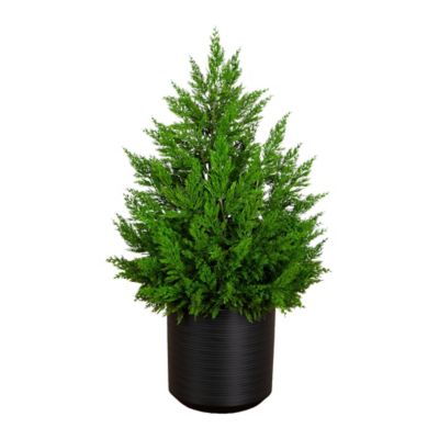 Nearly Natural 3 ft. Artificial Real Touch Winter Cypress Bush in Black Decorative Planter