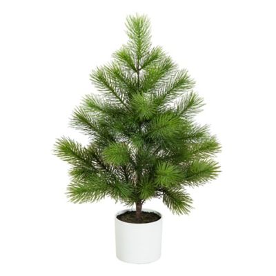 Nearly Natural 3 ft. Artificial Real Touch Masson Pine Christmas Tree in White Decorative Planter