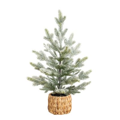 Nearly Natural 26 in. Artificial Flocked Fir Christmas Tree in Woven Basket