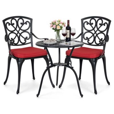 Nuu Garden 3 pc. Outdoor Cast Aluminum Bistro Set with Armchairs and Cushions