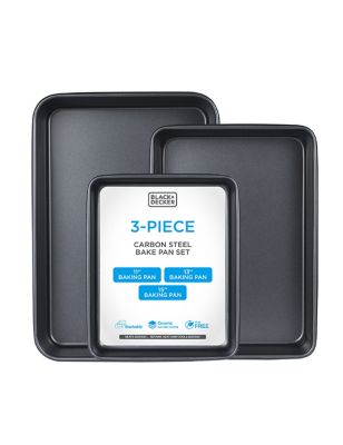 Black & Decker 3 pc. Carbon Steel Baking Pans Set, 0.8mm Carbon Steel Nonstick Rectangular Set