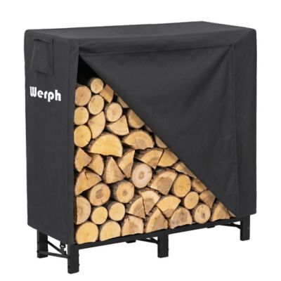 Werph 4 ft.Outdoor Heavy Duty Firewood Rack with Cover, Wood Rack Log Rack for Outdoor & Indoors, Black