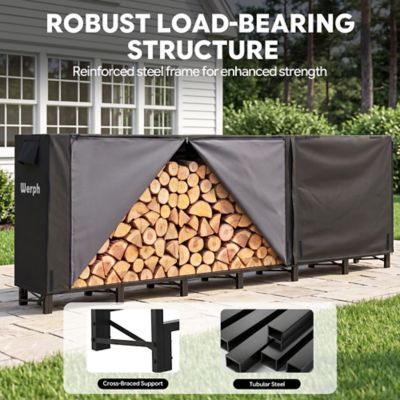 Werph 12 ft.Outdoor Heavy Duty Firewood Rack with Cover,Wood Rack Log Rack for Outdoor & Indoors, Black