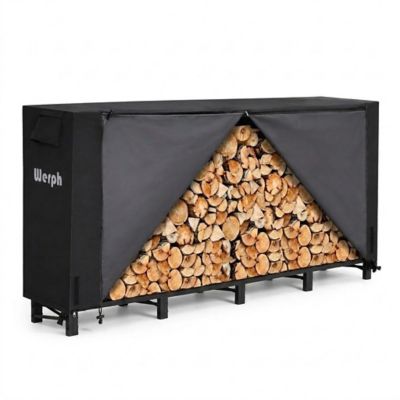 Werph 8 ft.Outdoor Heavy Duty Firewood Rack with Cover,Wood Rack Log Rack for Outdoor & Indoors, Black