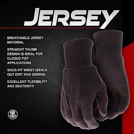 Brown Jersey Gloves 10 Size Pack of 24 Cotton Work Gloves with Elastic Knit Wrist Polyester Breathable Gloves for Men and Women Industrial Gloves