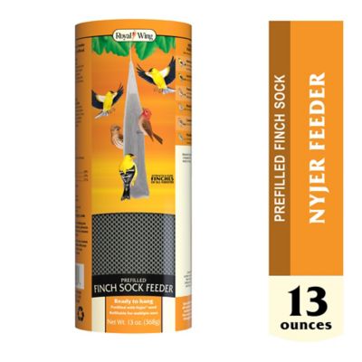 Royal Wing Prefilled Finch Sock Bird Feeder, 13 oz. Capacity I am pleased with sock feeders as a method to draw finches; we have two pairs of wild canaries that feed regularly morning and night from our feeder
