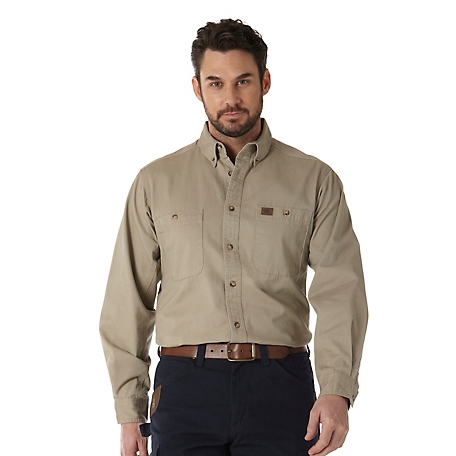 Wrangler Men's Long-Sleeve Riggs Workwear Button Down Solid Twill Work Shirt,  Khaki - 7458149 at Tractor Supply Co.