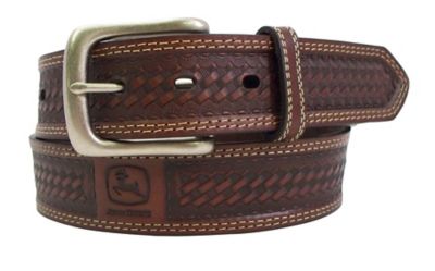 John Deere Men's Basketweave Leather Casual Sporty Belt, 38 mm