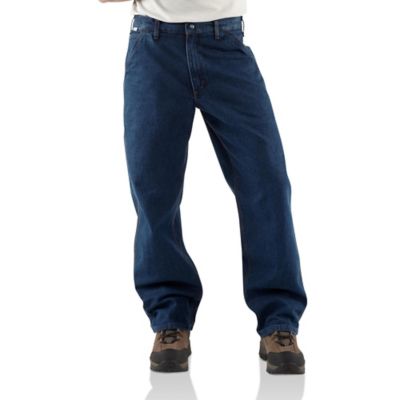 Carhartt Men's Flame-Resistant Relaxed Fit Mid-Rise Signature Denim Dungaree Work Jeans