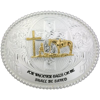 Montana Silversmiths Faith and Wisdom Oval Christian Cowboy Western Belt Buckle, 5-1/8 in. x 3-7/8 in., 60889-731-V2-BL