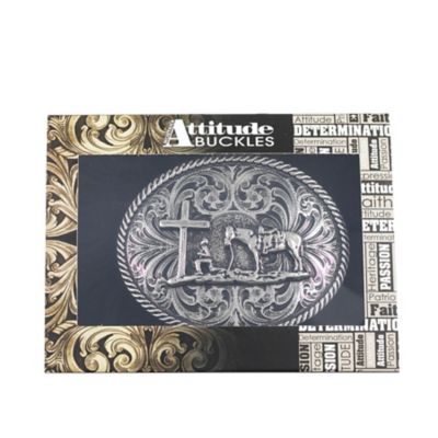 Image showing  Christian Cowboy Attitude Buckle, Silver/Black SP13