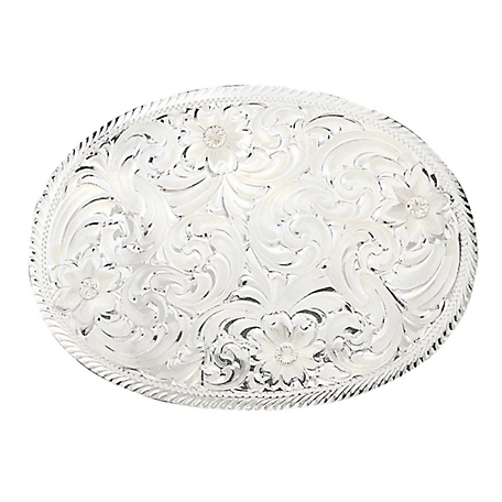 Montana Silversmiths Unisex Oval Silver Engraved Etched Trim Western Belt Buckle, 1840