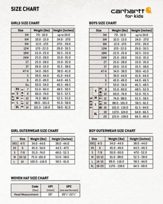 CARHARTT Kid's Clothing Sizing Chart vlr.eng.br