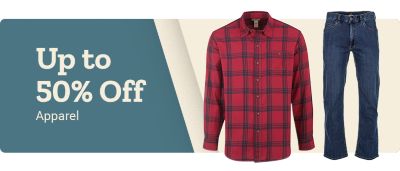 Tractor Supply Company promotion. Save up to 40 percent off cold weather apparel, accessories, and winter boots. Image shows winter jackets, hoodies, gloves, and knit beanie displayed on a light background.